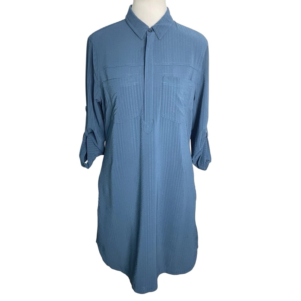 Title Nine Clamber Shirt Dress Teal Blue Recycled Nimblene Zip Front TN-200998 M